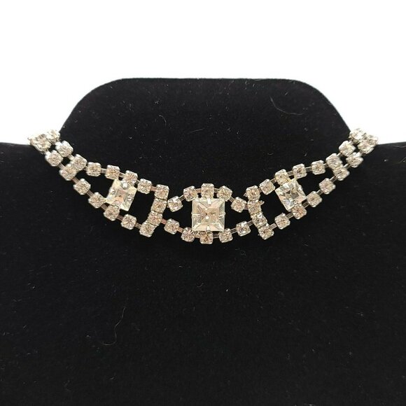 Clear Rhinestone Silver Tone Art Deco Style Vintag - Picture 2 of 4